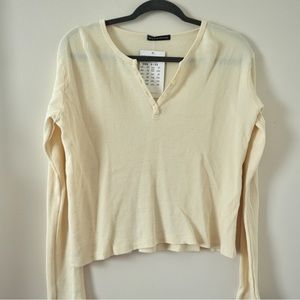 Brandy Melville Ivory Waffle Henley Top